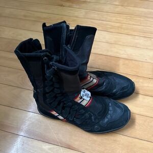 Vintage Diesel Izuu Black Leather Boxing Boots Striped Side Zip US 6.5 EUR 36.5